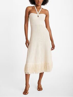 Strapless Halter Midi Dress in Cream